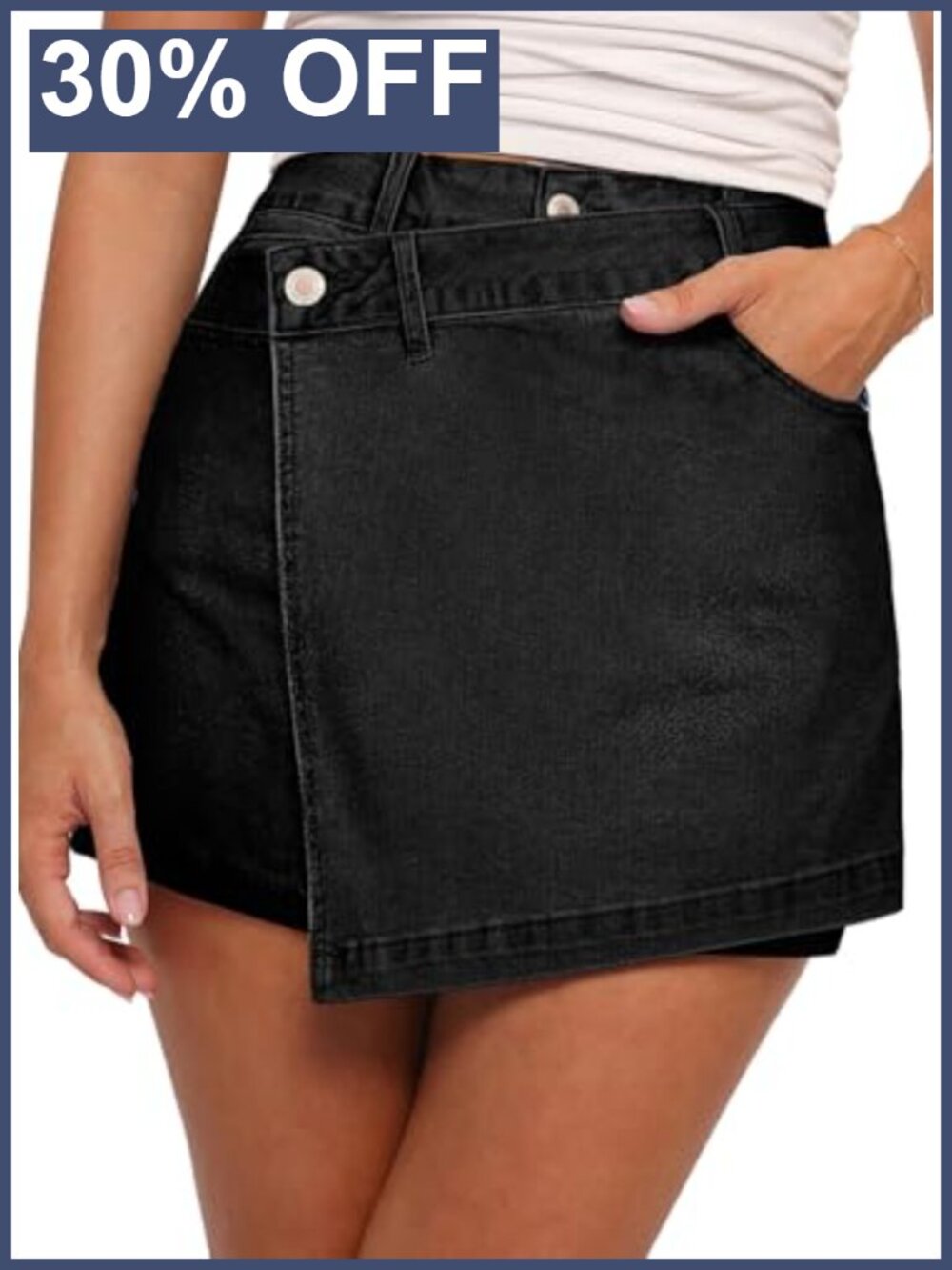 High Waisted Denim Skort Asymmetrical Wrap Jean Skirt